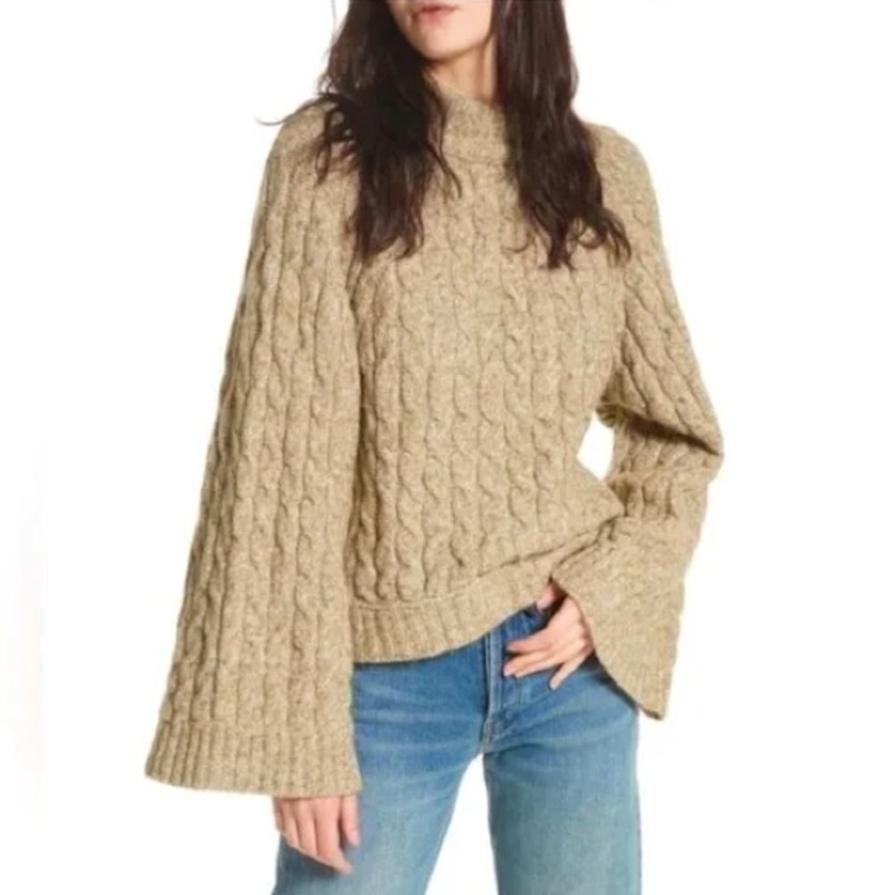 Free People Snow Bird Cable Knit Sweater Beige Tan Women’s Size Small Cabincore
